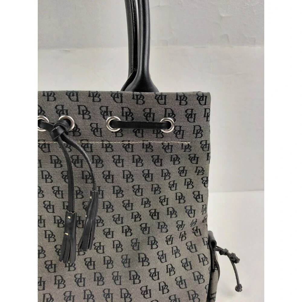 Vintage Y2K Dooney & Bourke Gray Black Monogram Handbag Canvas Leather